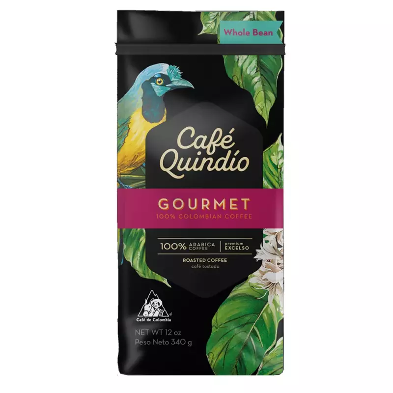 Cafe Quindio Gourmet | Medium Roast 100% Colombian Excelso Whole Bean Arabica Coffee | 12 Ounce BagE