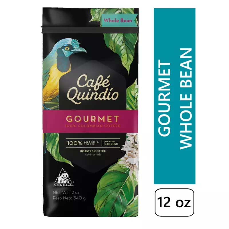 Cafe Quindio Gourmet | Medium Roast 100% Colombian Excelso Whole Bean Arabica Coffee | 12 Ounce BagE