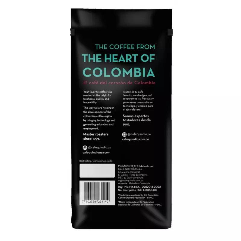 Cafe Quindio Gourmet | Medium Roast 100% Colombian Excelso Whole Bean Arabica Coffee | 12 Ounce BagE
