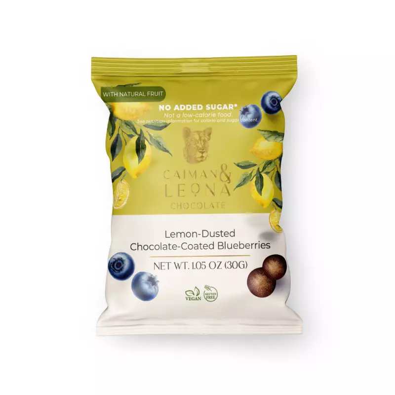Caiman & Leona | Lemon-dusted chocolate-coated blueberries | 1.05 oz E