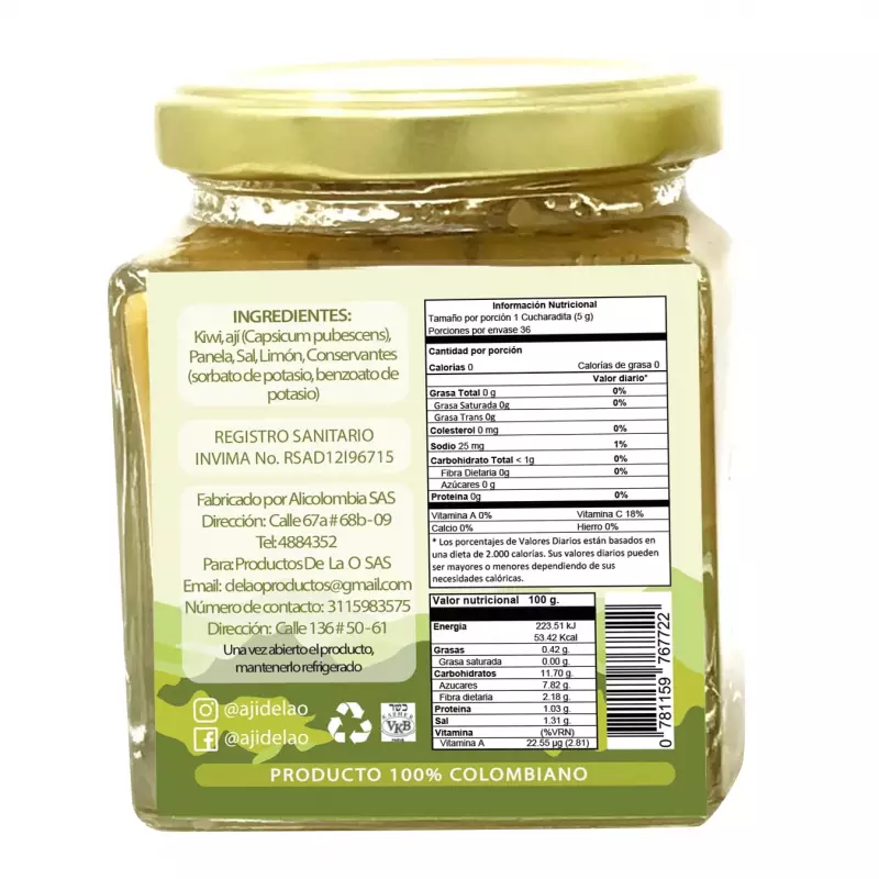 Delao | Kiwi Spicy sauce Vegan | 7 oz 1 E.