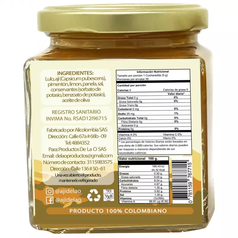 Delao | Lulo (Naranjilla) Spicy sauce Vegan | 7 oz 1 E.