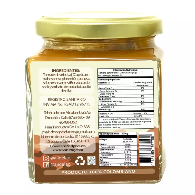 Delao | Tomate de Arbol (Tamarillo) Spicy sauce Vegan | 7 oz 1 E.