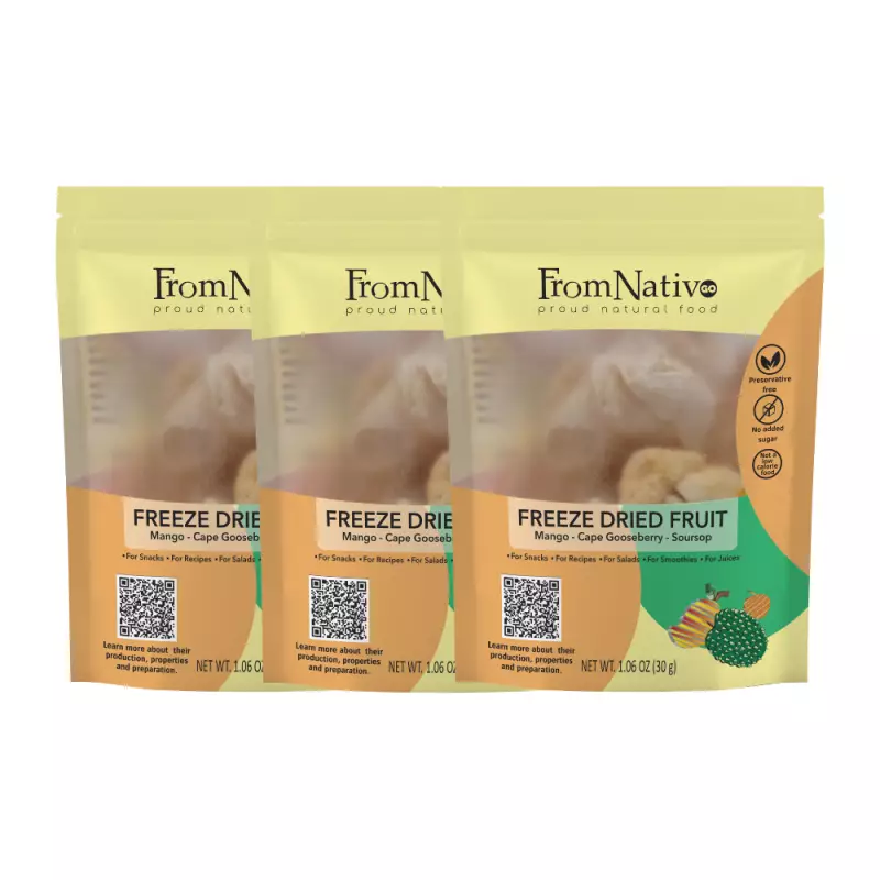 FromNativoGo| Freeze Dried Fruit: Mango, CapeGooseberry, Soursop | 3Pack | 3.05 Oz E