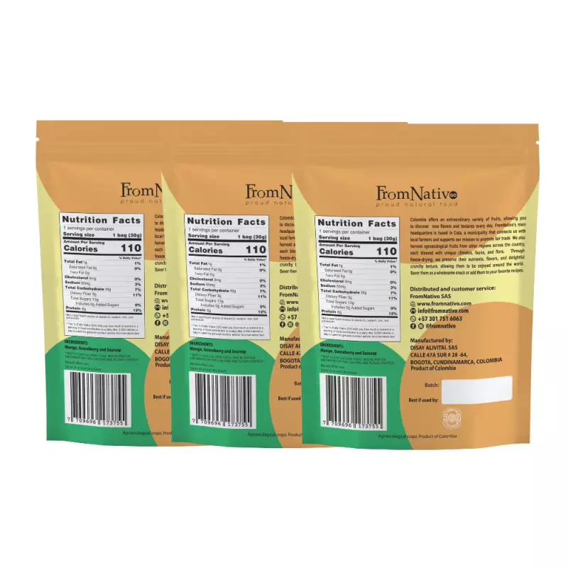 FromNativoGo| Freeze Dried Fruit: Mango, CapeGooseberry, Soursop | 3Pack | 3.05 Oz E