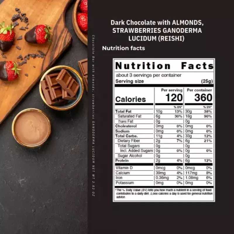 Kaffeto Gourmet | Dark chocolate bar with Almonds strawberries and reishi | Organic Vegan E.