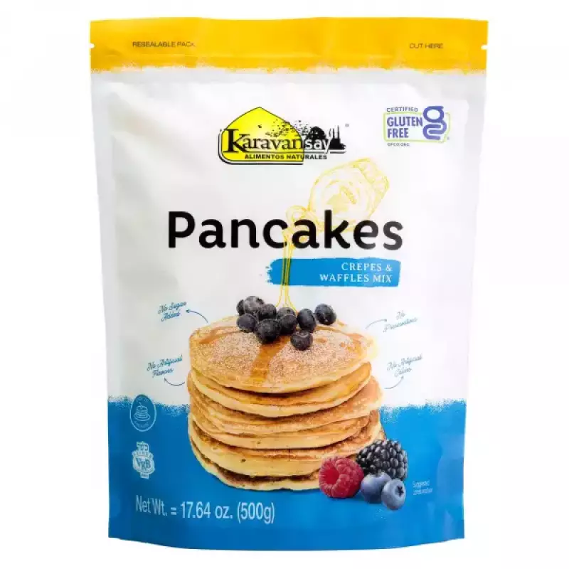 Karavansay Alimentos Naturales | Premix pancakes crepes and waffles | Doypack 17.64 Oz E.