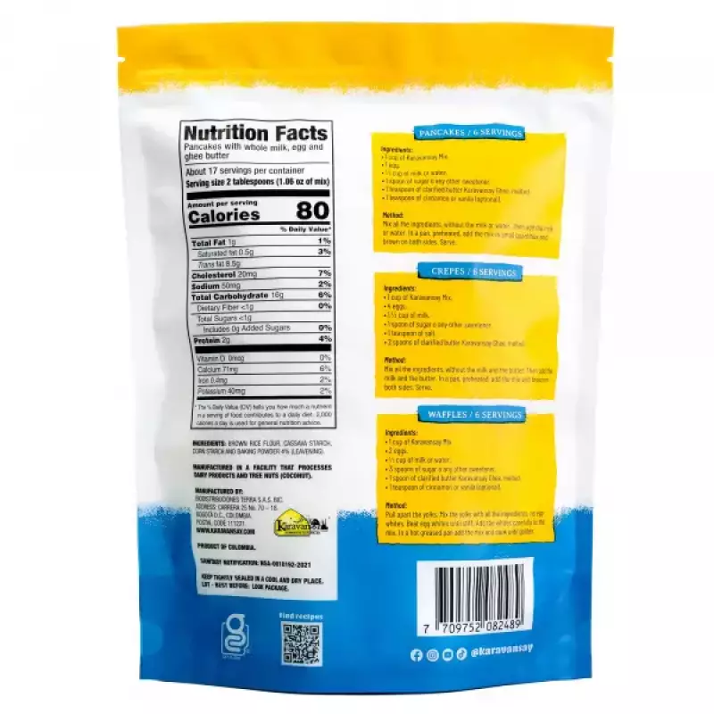 Karavansay Alimentos Naturales | Premix pancakes crepes and waffles | Doypack 17.64 Oz E.