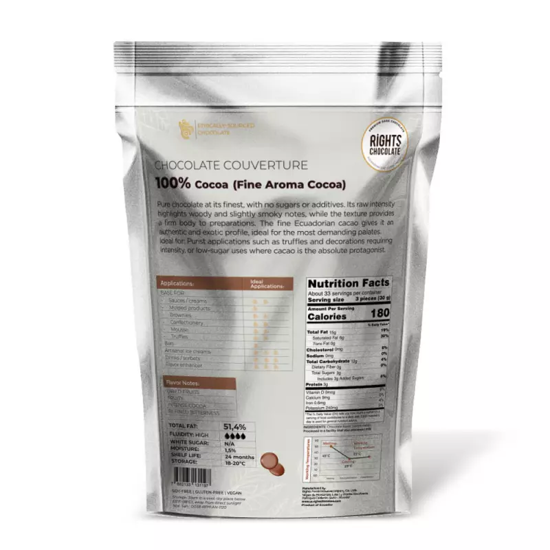 Rights Chocolate | 100% Dark Chocolate Coverture bitter Chocolate | 35,27 oz E