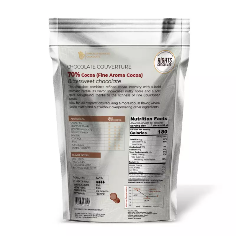 Rights Chocolate | 70% Dark Chocolate Coverture bittersweet Chocolate | 35,27 oz E