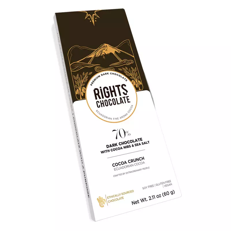 Rights Chocolate | 70% Dark Chocolate with cocoa nibs & sea salt | Cocoa Crunch | 2,11 oz. E