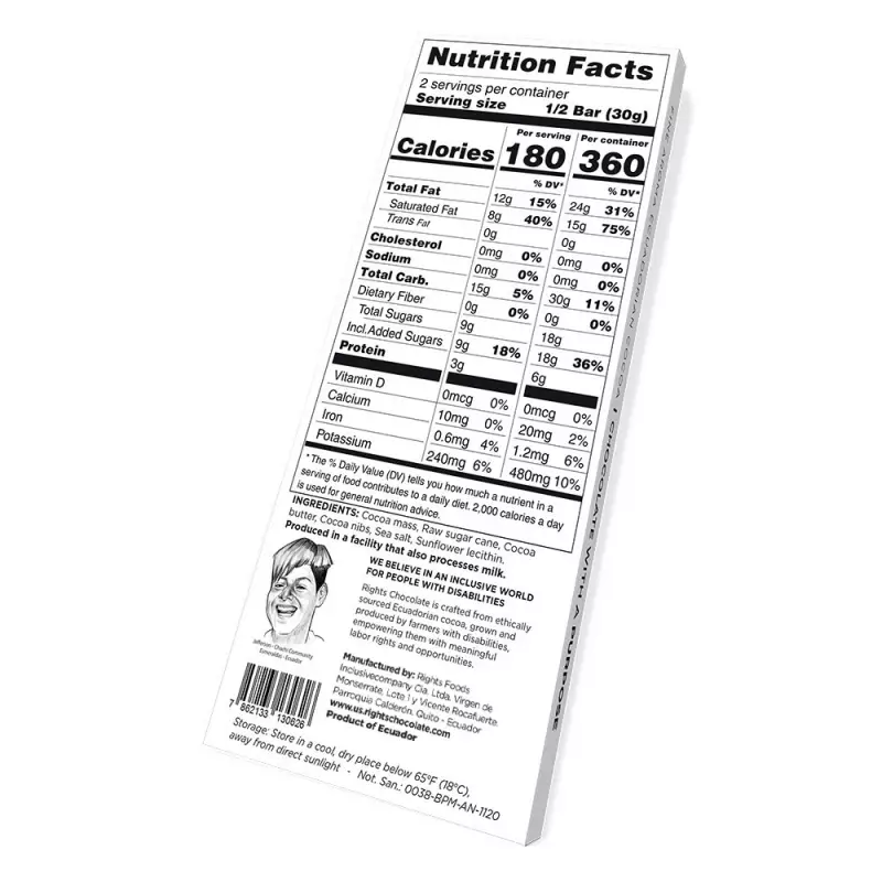 Rights Chocolate | 70% Dark Chocolate with cocoa nibs & sea salt | Cocoa Crunch | 2,11 oz. E