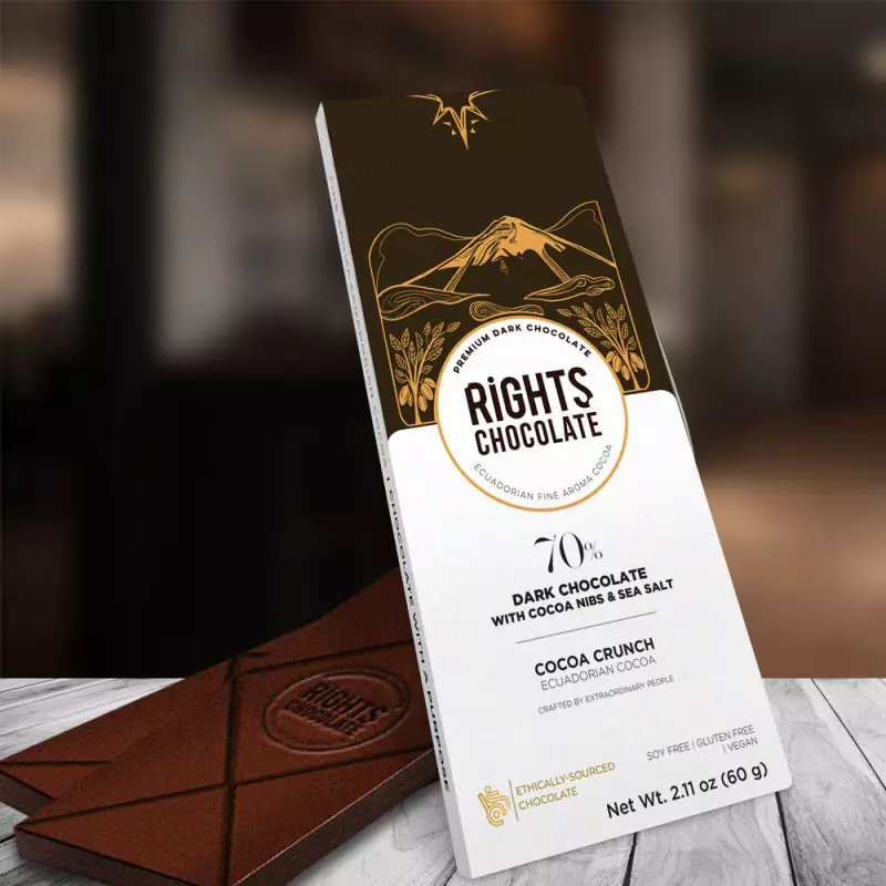 Rights Chocolate | 70% Dark Chocolate with cocoa nibs & sea salt | Cocoa Crunch | 2,11 oz. E