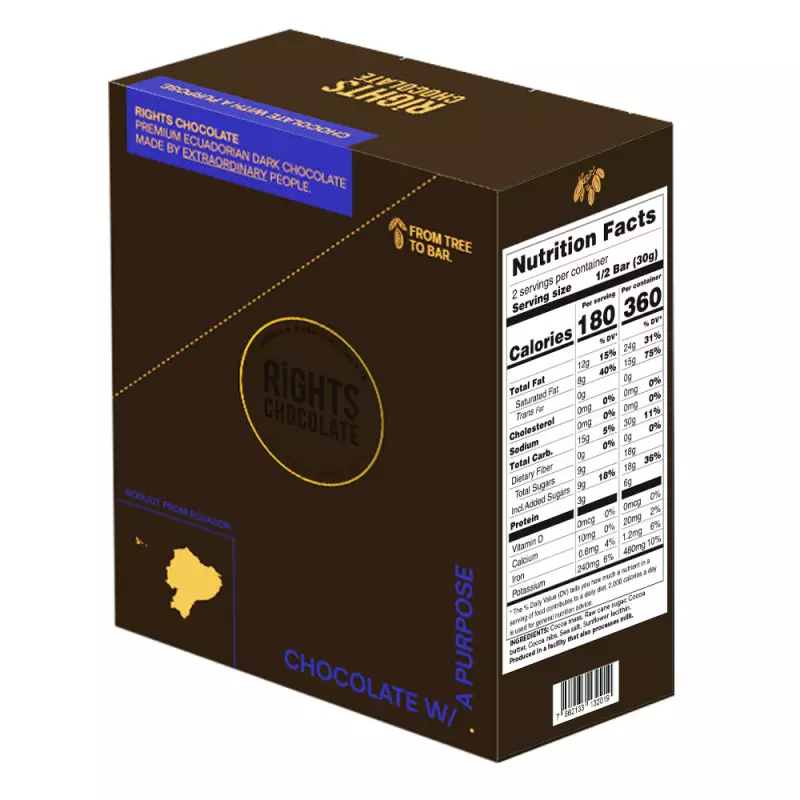 Rights Chocolate | 70% Dark Chocolate with cocoa nibs & sea salt | Cocoa Crunch | 2,11 oz. E