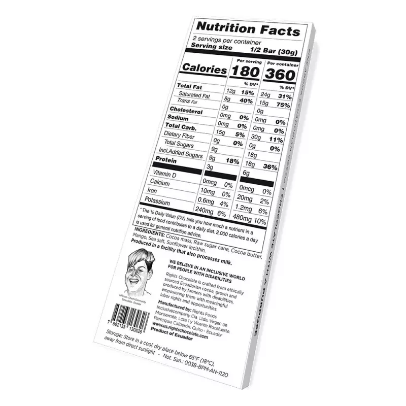 Rights Chocolate | 70% Dark Chocolate with mango & Sea Salt | 2,11 oz. E