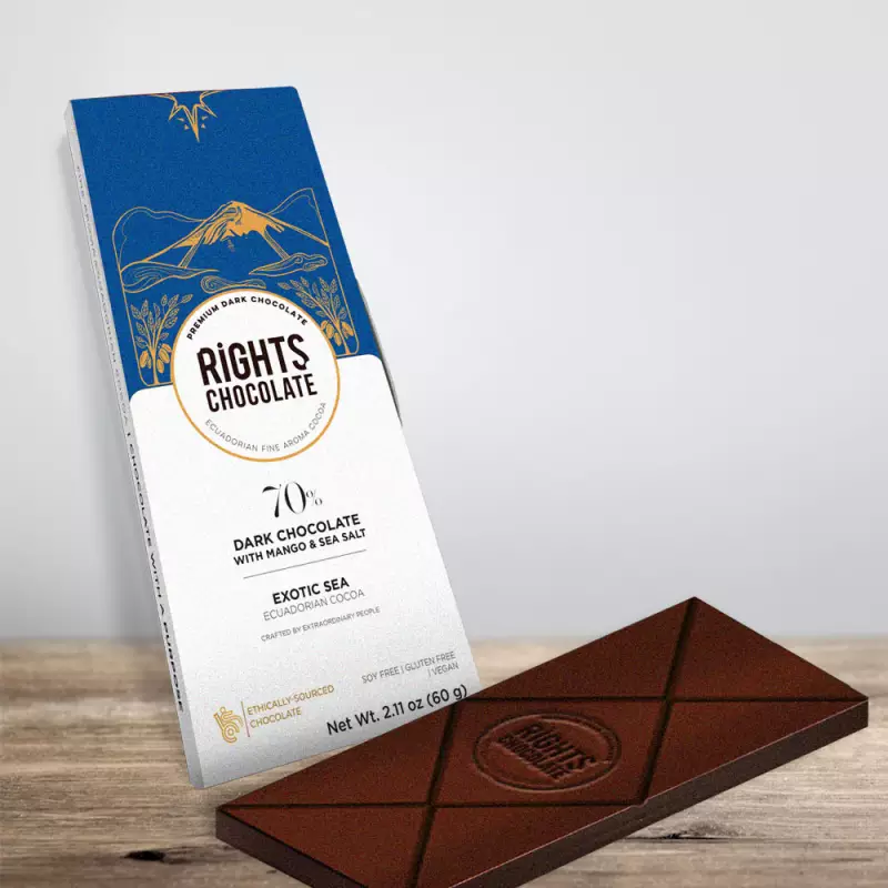 Rights Chocolate | 70% Dark Chocolate with mango & Sea Salt | 2,11 oz. E