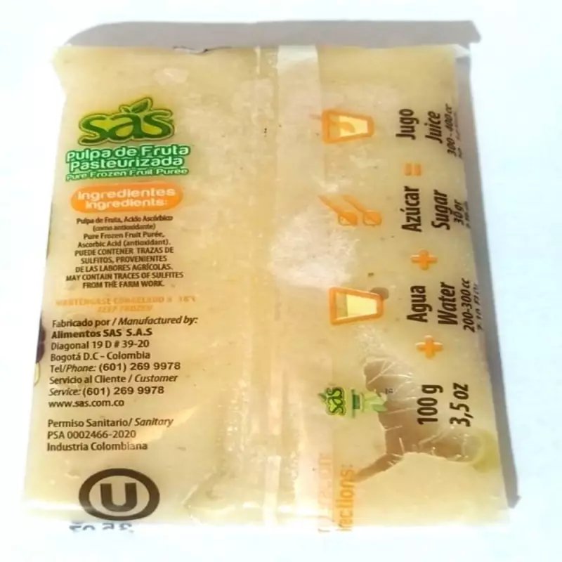 SAS | Pasteurized Soursop Fruit Pulp | 35 oz (1.000gr) E.