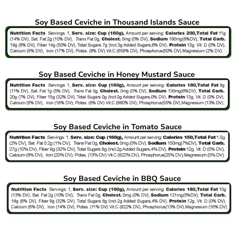 Soy Ceviche | Soy Based Ceviche 4 Pack | Tomato, Thousand Island, BBQ and Honey Mustard – 5.64oz E.