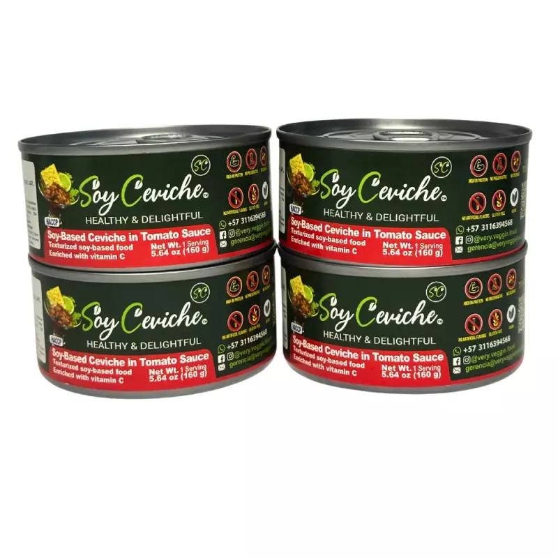 Soy Ceviche | Tomato Sauce | 4-Pack (5.64oz each)| Plant-Based, Gluten-Free, Ready-to-eat E
