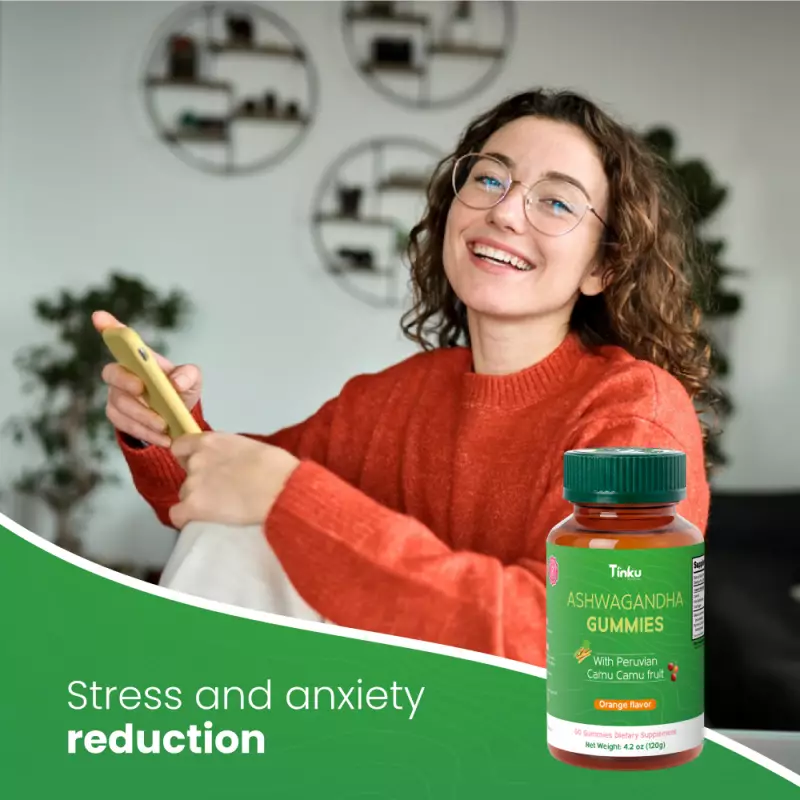 Tinku | Calm & Energy Gummies | Ashwagandha Camu Camu | 4.2 oz E