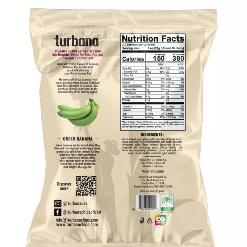 Turbana | Sour cream & onions Banana chips | 2.5 oz E.
