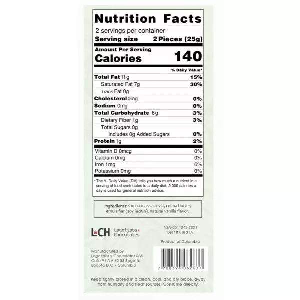 CHOCOLATE 80% cocoa - 1.76oz with STEVIA - Gluten Free - Vegan - Sugar Free - Milk Free