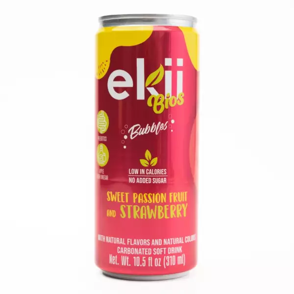 Ekii Bios | Sweet Passion Fruit & Strawberry Sparkling Soda | 10.5 oz | 12 Pack E