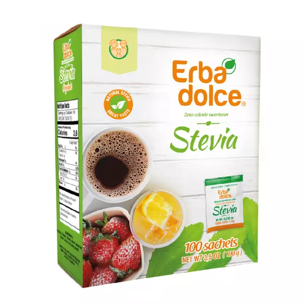 Erbadolce | Organic Stevia | Box 100 Sachets X 1.0 G E.D.
