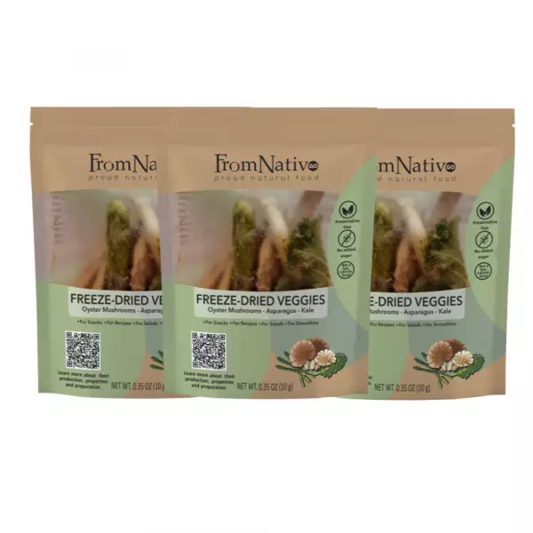 FromNativoGo | Freeze Dried Veggies: OysterMushrooms, Asparagus, Kale | 3Pack| 1.05 Oz E