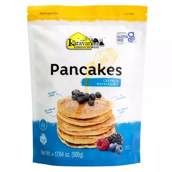 Karavansay Alimentos Naturales | Premix pancakes crepes and waffles | Doypack   17.64 Oz E.