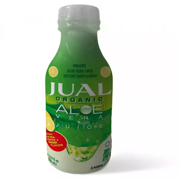 Organic Lemon & Ginger Aloe Vera Juice - 16.7oz - Vegan, Zero Sugar, Aloin/Gluten Free, Kosher.E