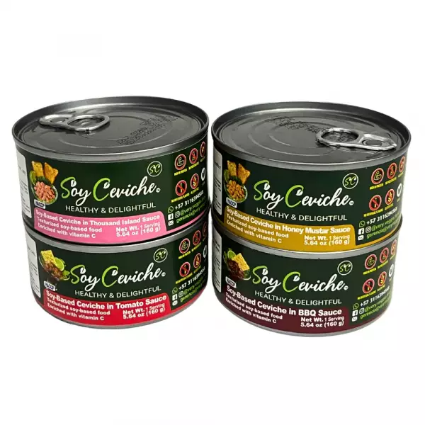 Soy Ceviche | Soy Based Ceviche 4 Pack | Tomato, Thousand Island, BBQ and Honey Mustard – 5.64oz E.