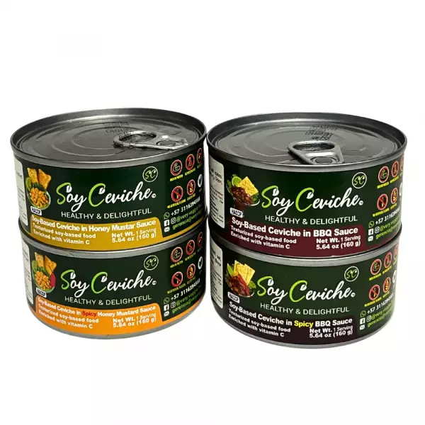Soy Ceviche | Soy Based Ceviche 4 Pack  | Honey Mustard, BBQ (Spicy, Mild) 5.64oz E.