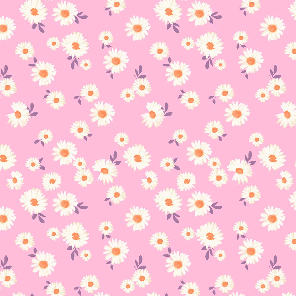 Cotton Jersey White and Pink Flowers