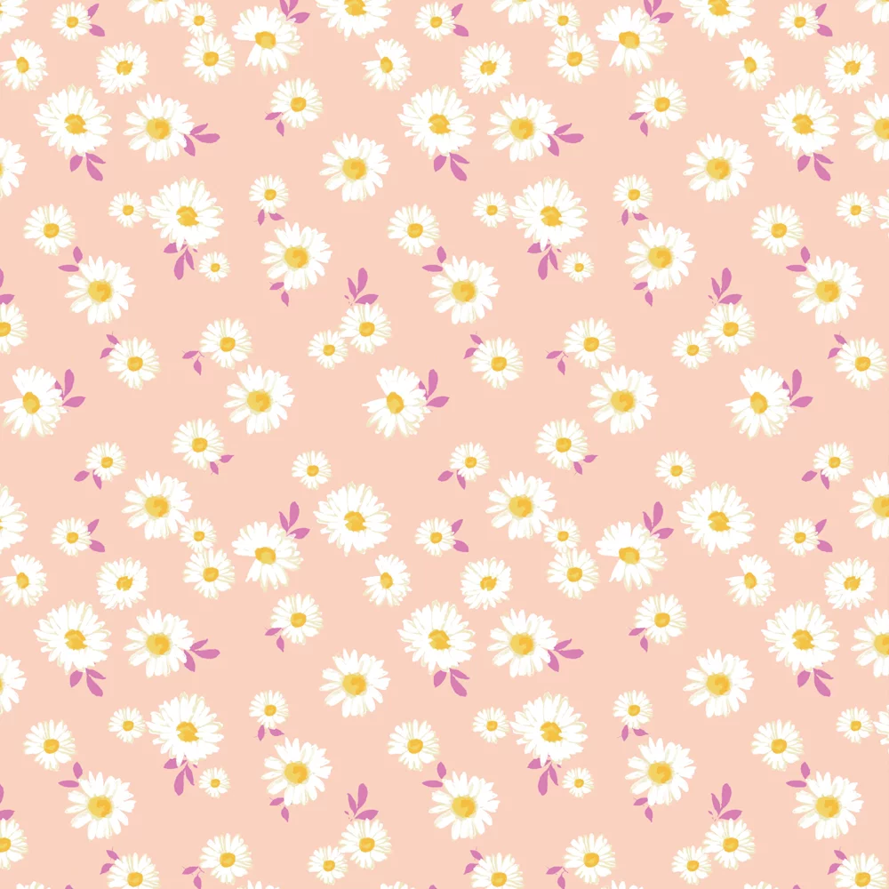 Cotton Jersey White and Salmon Flowers