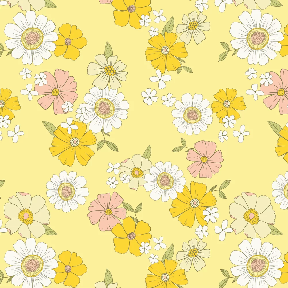 Cotton Jersey Yellow Flowers